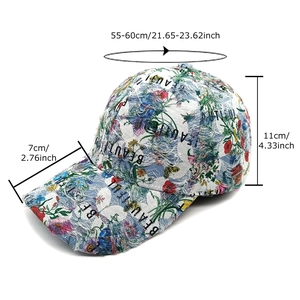 Ethnic style floral denim baseball cap with distressed details and Beauty embroidery