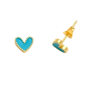 Minimalist 18K gold plated heart stud earrings with sky blue enamel finish