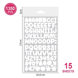 Detail view of 1350 pieces cartoon letter and number stickers across 15 sheets for journaling