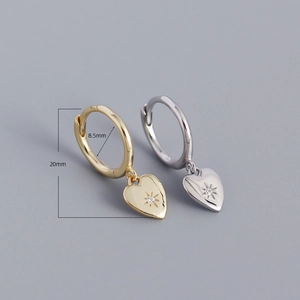 Minimalist S925 sterling silver heart earrings with sparkling zircon dangles 20mm height