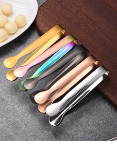 Detailed macro view of multi-color SUS 304 stainless steel sugar and ice cube tongs