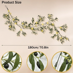 Close-up of 180cm artificial olive garland with LED lights for home wall decoration