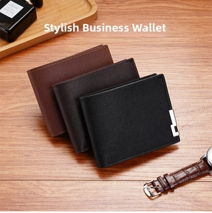 Detailed close-up of brown and black leather bifold wallets with fine stitching and metal logo