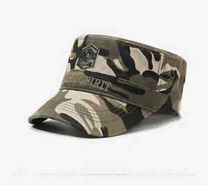 Detail of army cadet cap featuring camo print with army patch and sports spirit embroidery