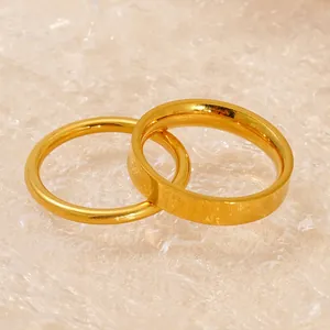 Minimalist 18k gold plated stainless steel ring set with mirror polished finish