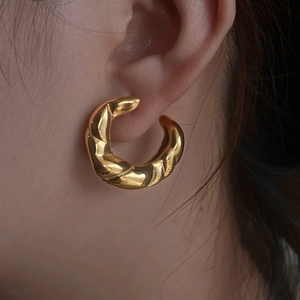 Orecchini a Cerchio in Acciaio Inossidabile Vintage Placcati in Oro 18K Orecchini Geometrici Chunky per Donna Gioielli