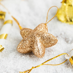 Champagne gold glitter star ornament with hanging string for Christmas tree decoration
