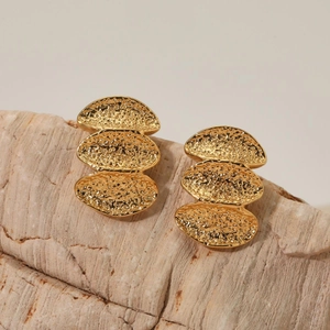 316L stainless steel gold earrings with layered lava texture and minimalist oval design