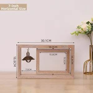 Rotating wood photo frame with internal dimensions showing 7-inch horizontal display view