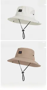Detail view of the outdoor sun hat showing breathable mesh and adjustable chin strap