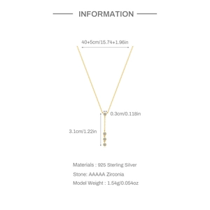 Elegant S925 sterling silver gold Y-necklace with triple zircon pendant and 45cm chain
