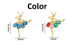 Detailed view of ballet dancer pendant size 28.5mm x 26mm with colored zircon stones