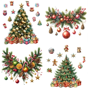 Christmas wall stickers featuring decorative tree, gift boxes, and festive wreath designs