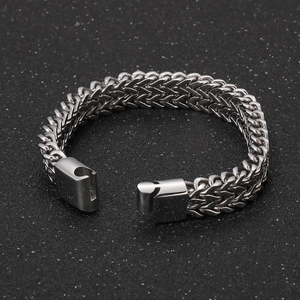 Silver stainless steel double row dragon bone chain bracelet with durable box clasp