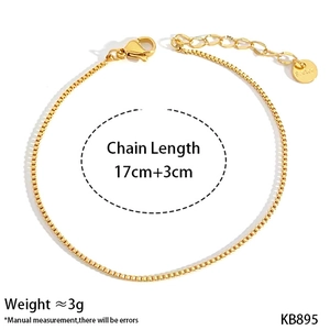 Detailed view of gold plated stainless steel box chain with 17cm plus 3cm extension