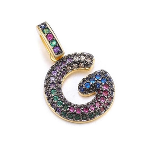 Golden letter G pendant with multi-colored cubic zirconia inlays for jewelry DIY