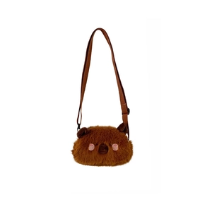 Cute brown plush capybara crossbody bag with adjustable strap for women and girls