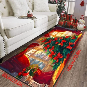 Detailed view of 60x180cm Christmas flannel runner rug with tree and snowflake patterns