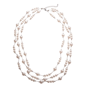 Collier vintage à trois rangs de perles avec fermoir mousqueton argenté réglable