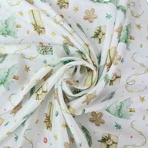 Waterproof white Christmas tablecloth with festive gingerbread man and tree patterns