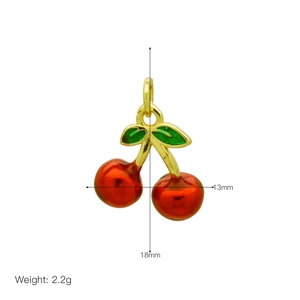 Detailed view of cherry pendant dimensions 13mm by 18mm with red enamel finish