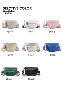 Detailed grid showing eight color options for the fashion crossbody bag with patterned straps