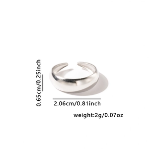 Detail view of silver steel ring showing dimensions 2.06cm and 2g weight specs