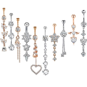 Stainless Steel Belly Button Rings Dangle Cubic Zirconia Navel Piercing Jewelry Heart Butterfly Flower For Women