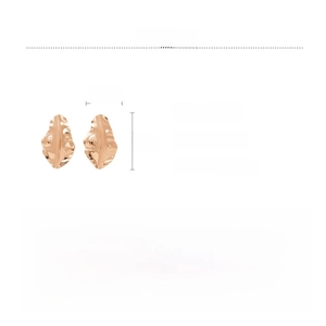 Detail view of gold alloy earrings with irregular wave texture showing size and weight specs