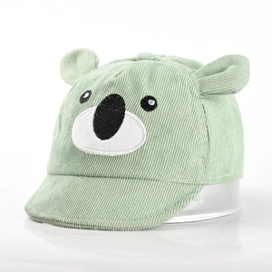 Casquette enfant en velours côtelé vert avec oreilles de koala et broderie mignonne