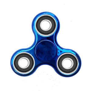 Detailed macro of blue metallic triple fidget spinner with ABEC-7 608ZZ bearings