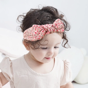 Pink floral fabric baby headband with bow knot decoration for infants and toddlers