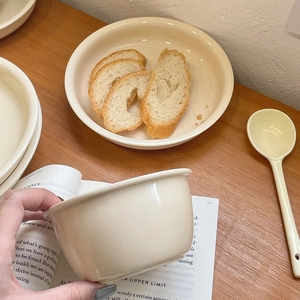 Ceramic Tableware Bowls Plates And Spoons Creamy White Korean Ins Style Minimalist High Temperature Fired Dinnerware