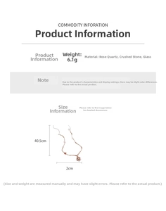 Detailed spec chart showing rose quartz star necklace weight, material, and dimensions