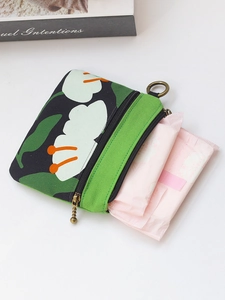 Pochette à fleurs en toile avec double fermeture éclair pour monnaie et rangement