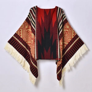 Women's Ethnic Pullover Poncho Shawl Tassels Imitation Cashmere Bohemian Geometric Jacquard Warm Wrap Travel