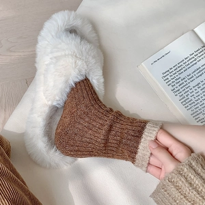 Contrast color wool knit socks for women in cozy ribbed texture and warm brown tones