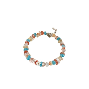 Colorful zircon crystal butterfly bracelet with multi-color beads and silver extension chain