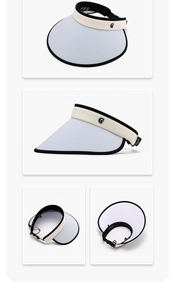 Detailed multi-angle views of blue sun visor showing adjustable strap and G-logo