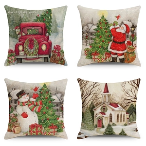 Taie D'Oreiller De Noël Père Noël Bonhomme De Neige Lin Coton Housse De Coussin Décorative Avec Fermeture Éclair Invisible