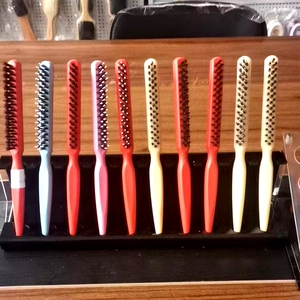 Set of 10 professional triple-row teasing hairbrushes with colorful plastic handles
