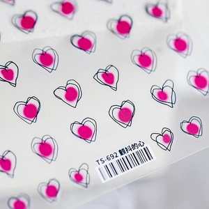 5D embossed nail stickers TS-692 featuring pink polka dots and black graffiti hearts