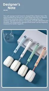 Long handle sponge cup brush set in Morandi colors with detachable cleaning heads