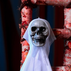 Hanging white ghost skeleton with skull for Halloween party scene decoration props