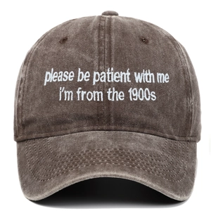 Casquette de baseball vintage gris délavé avec broderie blanche style 1900s