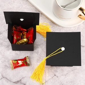 Doctoral cap gift boxes with yellow tassels for graduation party candy favors