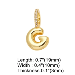Detailed view of golden letter G heart pendant with crystal buckle and measurements