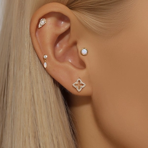 Lot de boucles d'oreilles S925 argent doré avec opale et zircon sur l'oreille