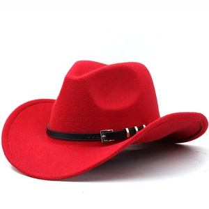 Western Cowboy Hat Woolen Felt Wide Brim Fedora Jazz Hat With Leather Belt Metal Buckle Vintage Ethnic Style For Men Women