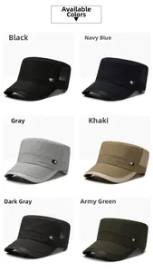 Flat top military cap with breathable mesh in black, navy, grey, khaki and olive green